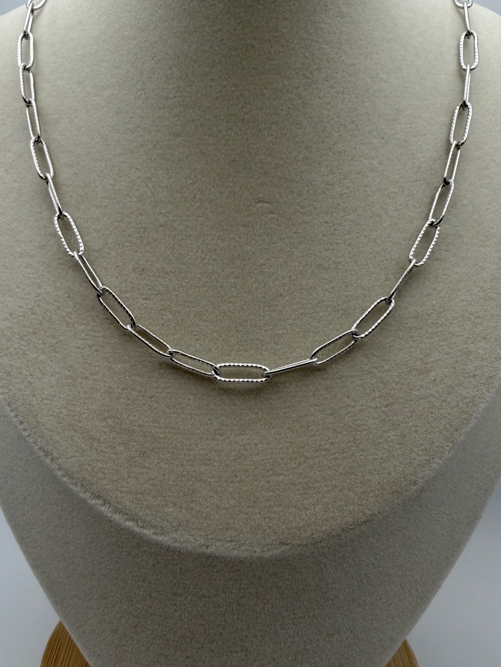 Stainless Steel Paperclip Link Necklace - Silver- Textured - 16”